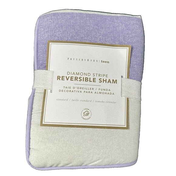 Pottery Barn Teen Diamond Stripe Lavender and White Reversible Standard Sham - Picture 1 of 5